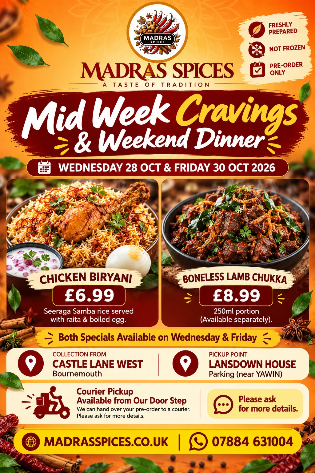 Madras Spice Special Lamb chukka Available - This Week